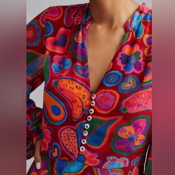 Farm Rio  Lisa Print  Red Midi Dress Anthropologie NEW XS - Picture 2 of 11